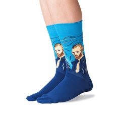 Van Gogh's Self Portrait Socks by Hot Sox are the perfect gift for that socks lover in your life. These art & literature themed mens crew socks come in multiple color Options and fit Men's Shoe Size 6-12.5. Made of 53% Cotton 45% Nylon 2% Spandex for comfort and durability. A pair of these cool Art & Literature novelty Socks will certainly give any wardrobe an instant upgrade. Machine Wash Cold, Inside Out. Only Non-Chlorine Bleach when needed. Tumble dry low. Do not iron. Artsy Blue Art For Collection, Van Gogh Self Portrait, Finding Bigfoot, Art Literature, Sock Lovers, Mens Crew Socks, Men's Shoe, Next Fashion, Literature Art