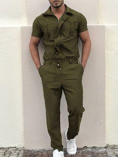 Jumpsuit Streetwear, Work Wear Men, Overalls Casual, Overalls Fashion, Short Sleeve Jumpsuit, Loose Jumpsuit, Jumpsuit Men, Short Sleeve Jumpsuits, Streetwear Men