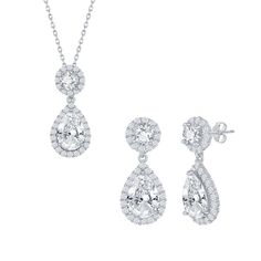 "You'll love the impressive design of this beautiful jewelry set. You'll love the impressive design of this beautiful jewelry set. Backings: post Chain type: cable Additional details: nickel free Packaging: boxed Metal: sterling silver Length: 16 in with 2 in extender Plating: rhodium Finish: polished Length: 24 mm STONE DETAILS Stone type: cubic zirconia Total weight: 4 ct. Setting: prong Shape: pear, round Size: 16-18"" ADJ. Color: White. Gender: female. Age Group: adult." Teardrop Fine Jewelry Sets For Anniversary, Fine Jewelry Teardrop Sets For Anniversary, Anniversary Teardrop Fine Jewelry Sets, Classic Teardrop Necklaces With Matching Earrings, Dazzling Jewelry Sets With Matching Earrings For Anniversaries, Dazzling Jewelry Sets With Matching Earrings For Anniversary, Formal Teardrop Jewelry Sets With Matching Earrings, White Teardrop Jewelry Sets With Matching Earrings, Formal Jewelry Sets With Teardrop Matching Earrings