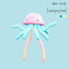 an octopus with blue and pink colors on it's body, floating in the air