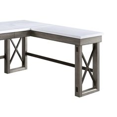 an l - shaped desk with a white marble top