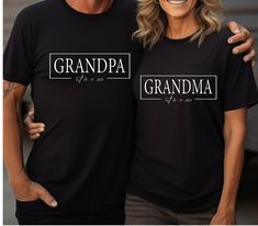 Custom Est. Grandma And Grandpa Shirt, Gift for Grandparents, New Grandma Shirt, New Grandpa Shirt, Pregnancy Announcement Grandparents Tee Product * Non-Heather shirts are 4.2 oz. and 100% cotton * Heather Shirts are 4.2 oz. and 52/48 cotton/polyester * Unisex sizing * Coverstitched collar and sleeves * Heat transfer label * Machine wash warm, with like colors * Medium iron Important * Please review shirt size and color options before ordering. * If you want to order different colors (which one is not available in the options), long-sleeve shirts, sweatshirts, etc..., please contact us, and we help you. * Our most important goal is to make sure you are a happy customer that received everything you were expecting. Please give us a chance to resolve any problem by contacting us before leavi Grandparents Shirts, Pregnancy Announcement Grandparents, Grandparents Shirt, Grandparent Pregnancy Announcement, Gift For Grandparents, Were Expecting, Grandma Shirt, Grandpa Shirt, New Grandma