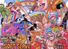 the cover to soft serve magazine featuring an image of a woman surrounded by other cartoon characters