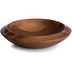 two wooden bowls sitting on top of each other