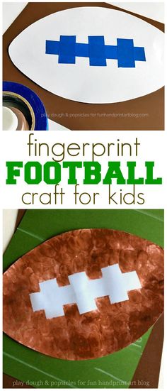 Tape Resist Fingerprint Football Craft | Superbowl Kids Activity Sport For Kids, Sports Activities For Kids, Toddler Sports, Football Crafts, Sport Craft, Daycare Crafts