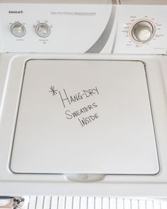 a dryer that has some writing on it