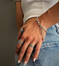 Antique silver foxtail chain ring, womens adjustable ring, stackable open pinky ring, solid chain ring, unisex chain ring, gift for her Welcome to my shop! PLEASE NOTE: THE LISTING IS FOR ONE RING! This unique silver ring can glam your simple shirt and jeans or your urban-style outfit. It can be worn alone or in combination with other rings. Gift for her or him, handmade with Pewter. It is subjected to an anti-allergic process (nickel and lead free) Beautiful piece! It goes with absolutely every Adjustable Open Ring With Chain Detail, Trendy Open Midi Rings In Metal, Metal Chain Open Ring, Trendy Metal Chain Rings, Trendy Link Jewelry With Adjustable Chain, Trendy Chain Rings In Metal, Trendy Silver Metal Chain Ring, Metal Open Chain Ring, Trendy Bracelet Jewelry As Gift For Her