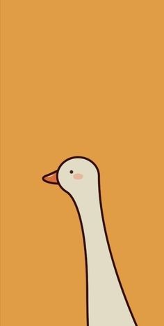 a white goose standing in front of an orange background