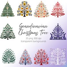 christmas trees with different colors and designs