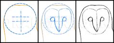 four different types of drawings with lines and shapes in the shape of an owl's head