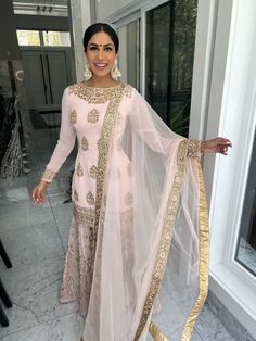 Light Pink Sharara, Pink Sharara Suit, Full Sleeves Top, Pink Sharara, Sharara Designs, Indian Designer Suits