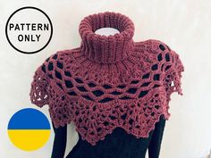 a knitted shawl is shown with the text pattern only on it and an image of