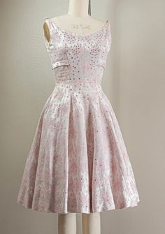 Lovely 50s Pastel Pink Brocade Suzy Perette Party Dress, Sparkling Prong Set Rhinestones, Full Circle Skirt - Etsy 1950s Pink Sleeveless Dress, 1950s Style Pink Sleeveless Dress, Pink Sleeveless 1950s Dress, Pink Sleeveless 1950s Style Dress, 1950s Style Sleeveless Pink Dress, Pink Brocade, 1960s Dresses, Funky Shoes, Full Circle Skirt