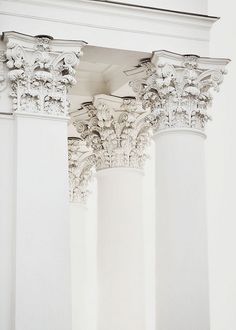 the columns are decorated with flowers and birds on them in this architectural photo, it looks like they have been painted white