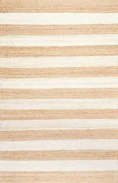 a beige and white rug with horizontal stripes