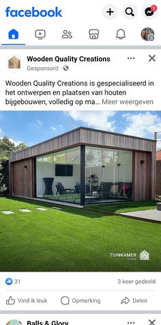 an instagram page on facebook with the image of a modern house in the background