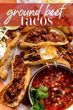 ground beef tacos on a plate with salsa