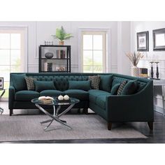 a living room scene with focus on the couch and coffee table in the center area