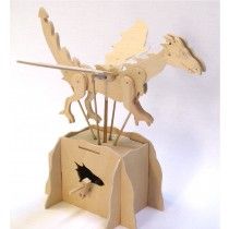 a wooden sculpture of two horses on top of a box with toothpicks sticking out of it