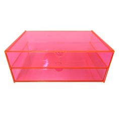 a pink plastic box with two compartments on top