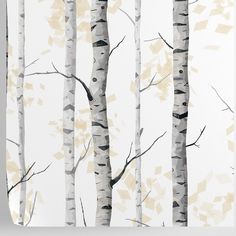 an image of birch trees painted with acrylic paint on white paper in the background