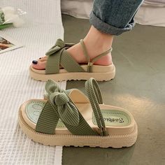 Style Fairy Style Lady Summer Slippers Thick Platform Flat Sandals – ingodeal Fairy Style Fashion, Beige Slippers, Flat Platform Sandals, Green Slippers, Mesh Heels, Fairy Style, Platform Flats, Black Slippers, Women Slides