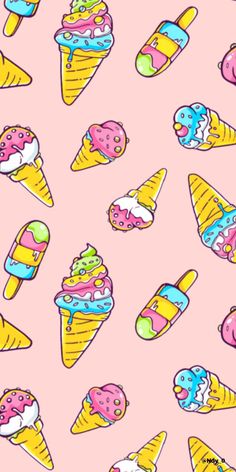 an image of ice cream and donuts pattern on a pink background for wallpaper