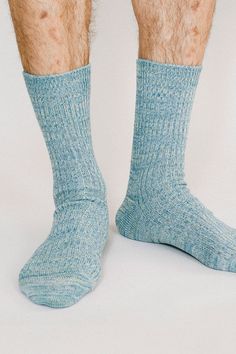 Step up your sock game in our Melange Crews. This knitted pair features a mid-weight construction, reinforced toe and heel arch support, and is complete with a hand-linked seamless toe. Size+ OSFA, M 9-12 Design+ 96 Needle+ Reinforced toe & heel+ Seamless toe+ Double Cylinder+ Crew Content + Care+ Premium Combed Cotton+ Wash Cold/Dry Low+ Imported Blue Casual Knitted Socks, Casual Snug Blue Socks, Casual Fitted Socks For Outdoor, Sock Game, Peach And Green, Crew Sock, Blue Peach, Mens Socks, Arch Support