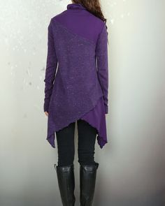 * A unique layered woolen tunic dress. Outer layer is made with woolen knits with pompom like dots, inner layer and neck are cozy cotton jersey. * Interesting and flattering cut, high neck, warm and flowing. * Materials: quality 50% wool, 45% Acrylic, 5% anti-pilling fiber Shop sizing chart FYI ( actual body figures, not laying flat clothes measurements) Size XS (US 2, UK 6, German 32, French 34) Bust: fits bust around 33.5 inches/85cm Waist: fits waist around 26 inches/66cm Hips: fits hips arou Long Sleeve Lagenlook Tops For Layering, Fitted Lagenlook Tunic For Fall, Casual Patchwork Sweater Dress, Long Sleeve Sweater Dress For Layering, Asymmetrical Stretch Sweater For Layering, Purple Cotton Top For Layering, Fitted Cotton Sweater Dress For Fall, Asymmetrical Stretch Sweater For Winter, Fall Layering Long Sleeve Tunic