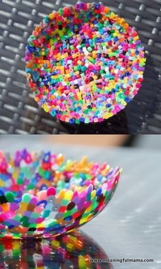 there is a bowl with sprinkles on it and the bottom has a small bowl