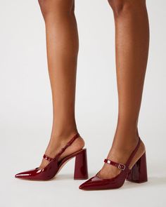 Kitten Heel Slingbacks, Block Heel Slingback, Steve Madden Store, Buckle Top, Red Pumps, Leather Socks, Women's Heels, Slingback Heel, Slingback Pump