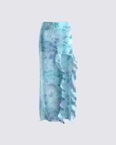 Give off an effortlessly elegant vibe with this mint floral print skirt 🌟 Crafted from printed mesh, and complete with a high slit, and cascading ruffles - this maxi skirt is the perfect pop of color to elevate any look 😍 The print is randomly placed so each garment will be uniquely different! ✨ Mermaid Skirt Aesthetic, Colorful Maxi Skirt, Floral Long Skirt, White Corset Dress, Strapless Ruffle Dress, Floral Skirts, Future Of Fashion, Yellow Mini Dress, Welcome To The Future