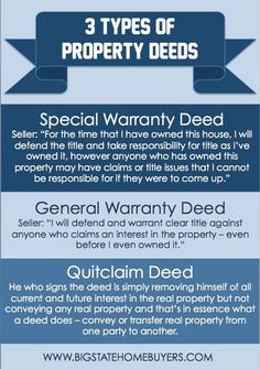 three types of property info sheet with the words,'3 types of property needs '