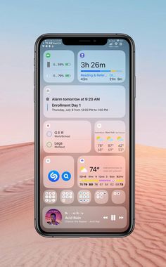 an iphone in the desert with weather and time displayed on it's display screen