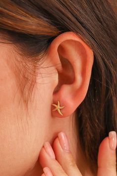 Starfish Stud Earrings, Solid 14K Gold Animal Earrings, Dainty Custom Starfish Stud Earrings, Minimalist 14K Gold Starfish Stud Earrings, Minimalist 14K Gold Earrings, Birthday Gift, Christmas Gift, Solid Gold Earrings, Minimalist Gold Earrings, Wedding Earrings, Valentine's Day Gift "Material: SOLİD GOLD (No Gold Filled Or No Gold Plated)" "KARAT: 14K (585) "Earrings Length: 8,6 MM "Earrings Width: 8,6 MM "Available Gold Color: (Yellow Gold, White Gold, Rose Gold) "The certificate will be sent Yellow Gold Starfish Earrings For Gift, Starfish Symbolism, Mother Days Gift, Minimalist Earrings Gold, Gold Animals, Starfish Earrings, Sea Animal, Solid Gold Earrings, Animal Earrings