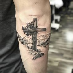 Strength Cross Tattoo Artwork Set Biblical Art Tattoos For Women, Christian Leg Sleeve Tattoos, Biblical Forearm Tattoos For Men, Men Western Tattoo, Left Forearm Tattoo Men, Christian Half Sleeve, Cross Sleeve Tattoo, Forearm Cross Tattoo Men, Cross Tattoo Sleeve