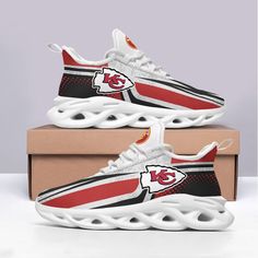 Kansas City Chiefs Yezy Running Sneakers 570 Shipping from the US. Easy 30 day return policy, 100% cotton, Double-needle neck, sleeves and hem; Roomy Unisex Fit. Birthday Shoes, Sneakers Art, Chiefs Football, Sneaker Art, Kc Chiefs, Jordan 13, Trendy Sneakers, Eva Sole, Kansas City Chiefs