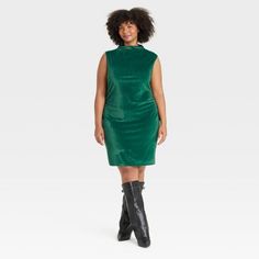 Women's Mini Velvet Ruched Dress - A New Day™ Green 2X Sport Chic Style, Minimalist Accessories, Midi Slip Dress, Water Dog, Dog Clothing, Sport Chic, Satin Mini Dress, Women Midi, Mock Turtleneck