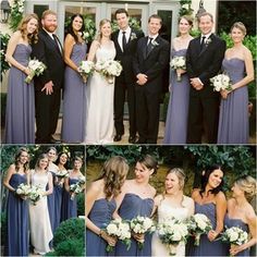 the bride and grooms are posing for pictures