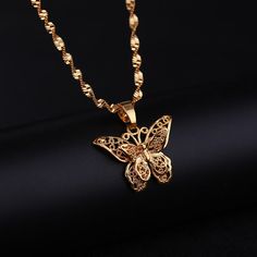 Butterfly Pendant Necklace Woman Chain 24K Yellow Gold Filled Jewelry Item Type: NecklacesFine or Fashion: FashionCompatibility: All CompatibleNecklace Type: Pendant NecklacesGender: WomenShape\pattern: BowknotStyle: TrendyPendant Size: 1.8CM*2.3CMChain Type: Water-wave ChainMaterial: Metalis_customized: YesMetals Type: CopperFunction: Beautiful Butterfly Necklace Gold, Womens Chokers, Gold Wedding Jewelry, Butterfly Pendant Necklace, Chunky Jewelry, Statement Necklaces, Solid Gold Jewelry, Girly Jewelry, Butterfly Necklace