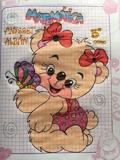 a drawing of a teddy bear with a butterfly on it's chest and the words mama miama written in spanish