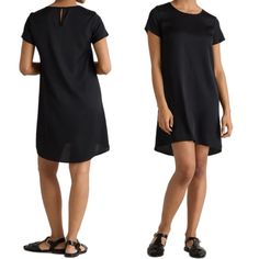 New With Tags. Quince Washable Stretch Silk Tee Dress In Black. Slinky, Simple And Versatile. Always Chic, Never Fussy, This Dress Is An Easy Win Every Time. Made From Mulberry Silk With A Little Stretch, This Silk Is Washable For Low-Maintenance Ease. Plus, Silk Fiber Contains 18 Kinds Of Amino Acids That Make It Amazing For Skin Nourishment, Hypo-Allergenic, And Naturally Thermoregulating To Help Maintain Body Temperature. Size S Elegant Short Sleeve Rayon Mini Dress, Black Stretch Viscose Dress, Casual Viscose Dress For Night Out, Casual Stretch Viscose Mini Dress, Black Viscose Casual Dress, Black Casual Viscose Dress, Dresses Quince, Silk Fiber, Silk Tee