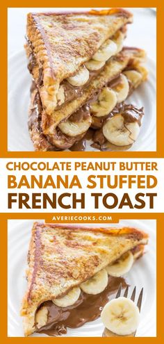 Chocolate Peanut Butter Banana Stuffed French Toast, breakfast ideas, brunch party Banana Stuffed French Toast, Stuffed French Toast Cream Cheese, Banana Butter, Nutella French Toast, French Toast Rolls, Banana Sandwich, Banana French Toast, Desserts Ideas