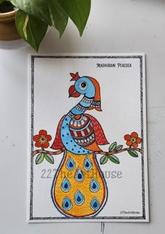 a card with an image of a bird on it and flowers in the back ground