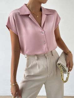 Chic Tops Classy, Pink Blouses Outfit, Satin Shirts For Women, Satin Shirt Outfit, Satin Top Blouses, Pink Shirt Outfit, Satin Blouse Outfit, Satin Shirts, Satin Shirt