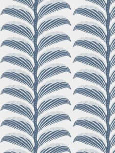 an abstract blue and white wallpaper with large, thin leaves on the left side