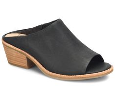 Sleek and smooth, this high-profile peep toe slide is set on a walkable heel for everyday comfort. From Sofft. Spring Slide Mules With Arch Support, Comfortable Open Toe Sandals With Stacked Heel, Chic Open Toe Clogs With Cushioned Footbed, Casual Open Toe Slides With Stacked Heel, Casual Slides With Stacked Heel For Spring, Peep Toe Sandals, Toe Sandals, Sleek, Sandals