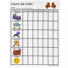 a printable child's job chart with different things to do in the background