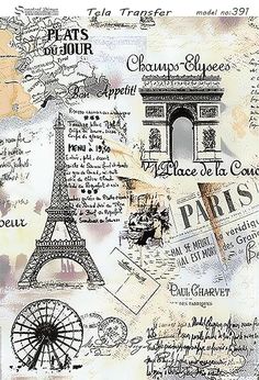 a collage of paris with the eiffel tower and other things on it