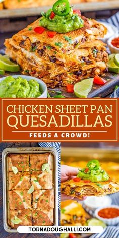 chicken sheet pan quesadillas with text overlay